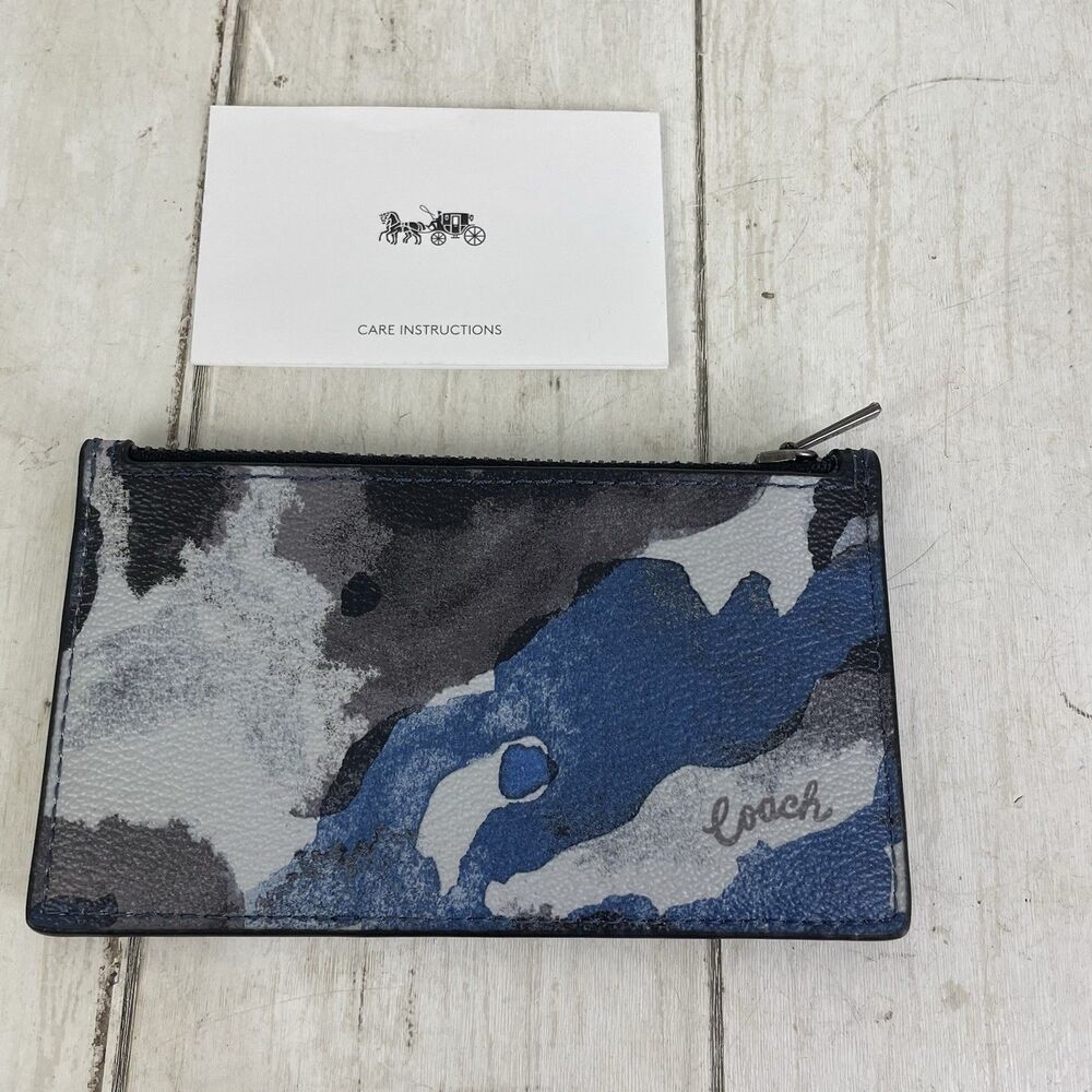 Coach Blue Camo Leather Card Case Wallet Change Purse